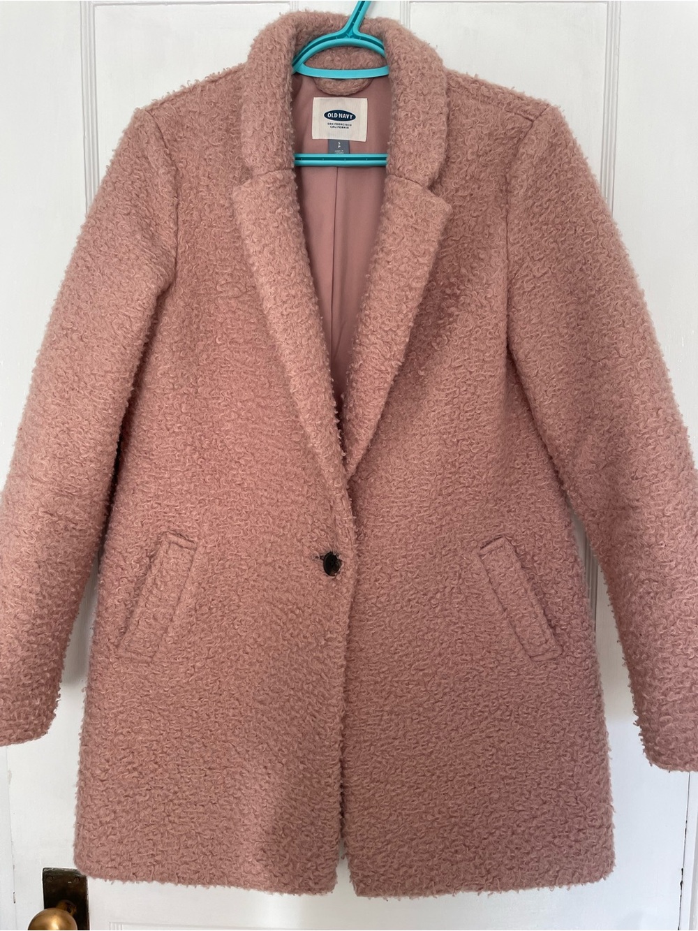 Old Navy Women's Dusty Pink Teddy Bouclé Single-Button Coat